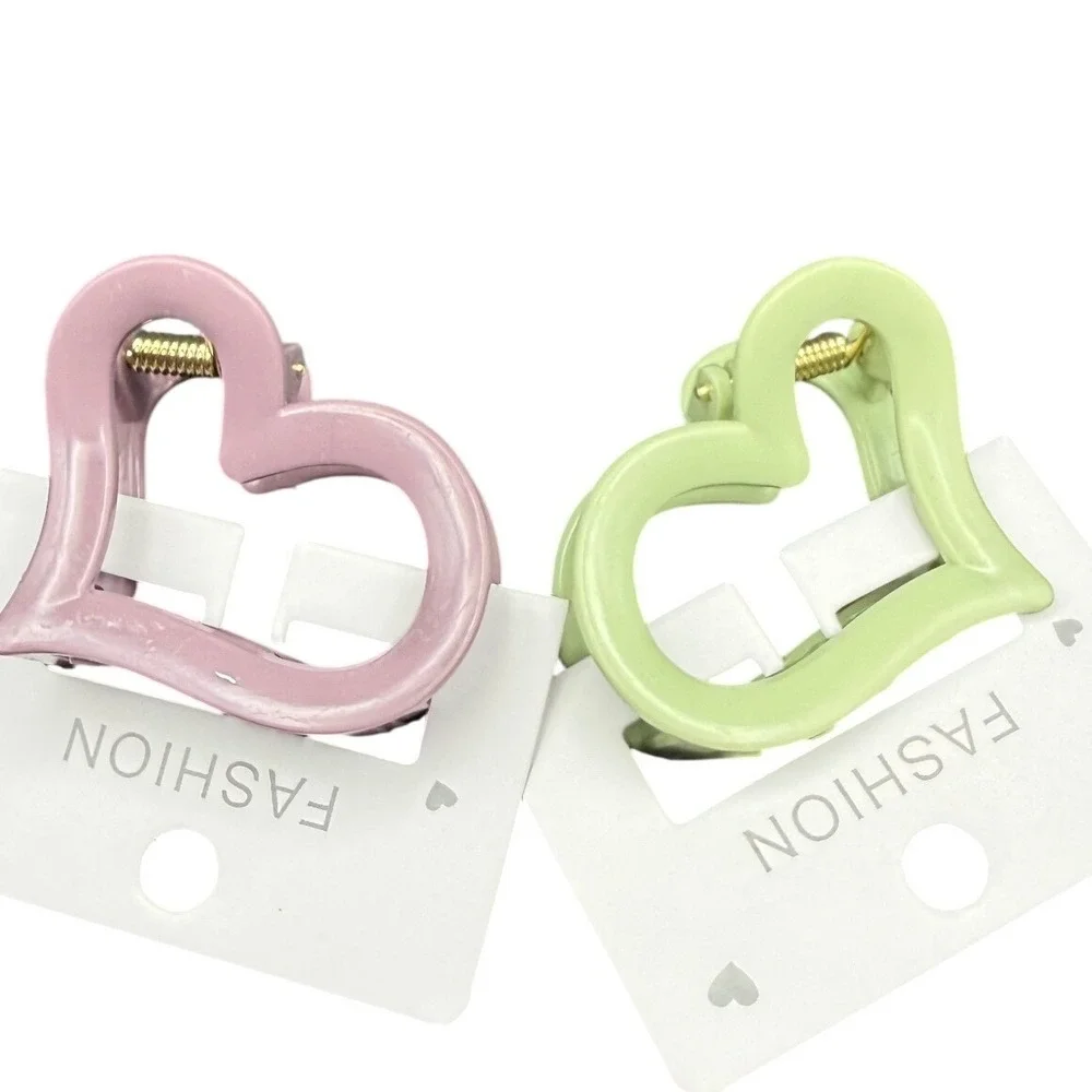2pc Heart Hair Claw Clips Pastel Pink and Green Matte Cutout Hair Accessories